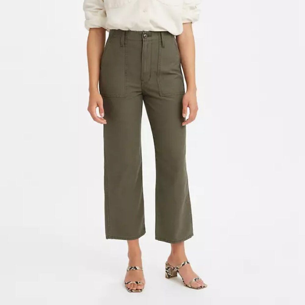 Levi's Ribcage Straight Utility Olive Green Super High Rise Pants Size 26x29